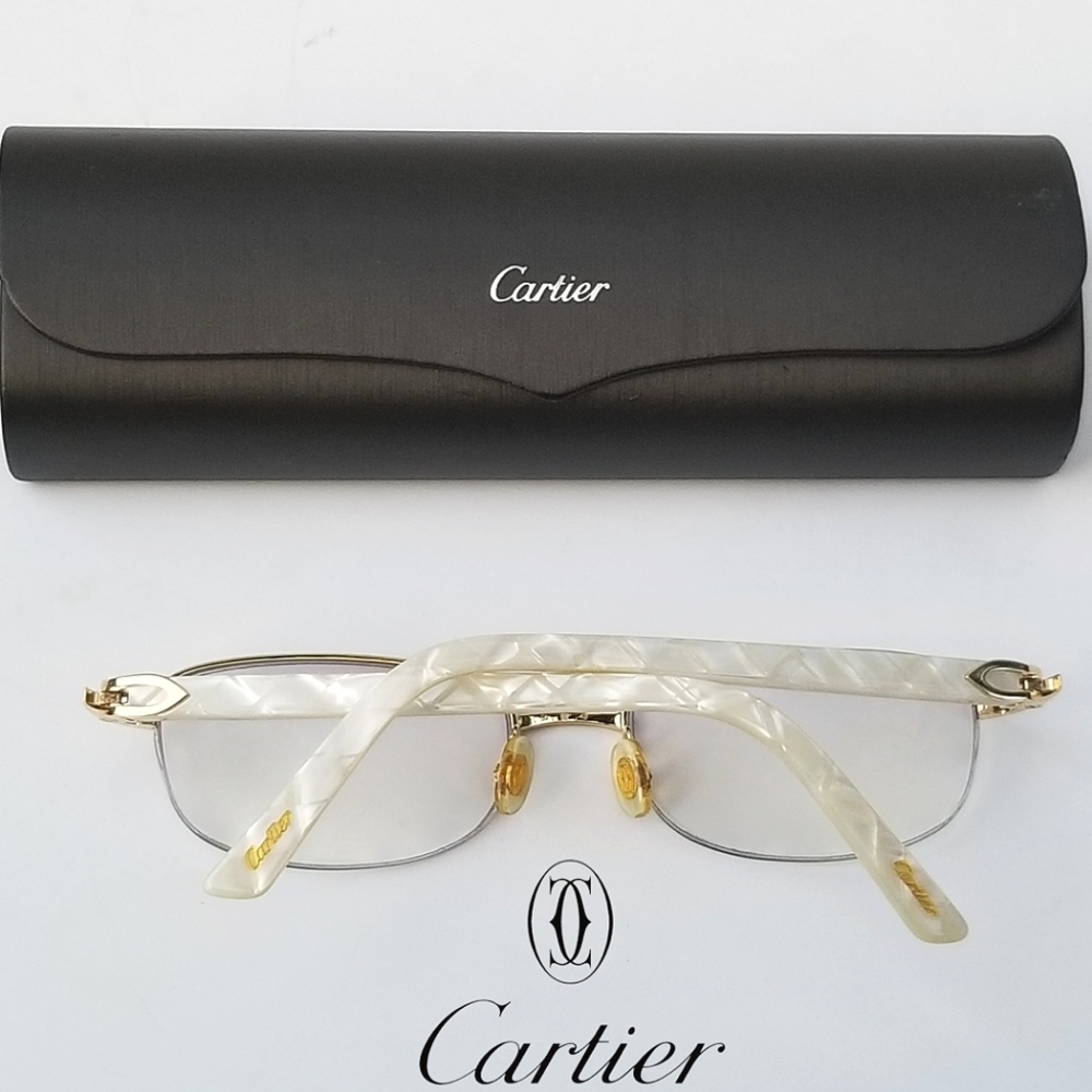 Cartier White Acetate Horn C Decor Half Rim Gold Eyeglasses Frames
